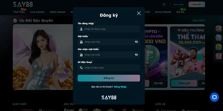Đăng ký Say88 bắt đầu trải nghiệm chỉ trong 1 phút
